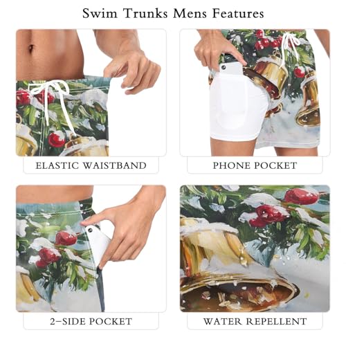 Xmas Bell Berry Men's Swim Trunks with Liner Quick Dry Beach Shorts Swimwear Bathing Suit S-XXL2