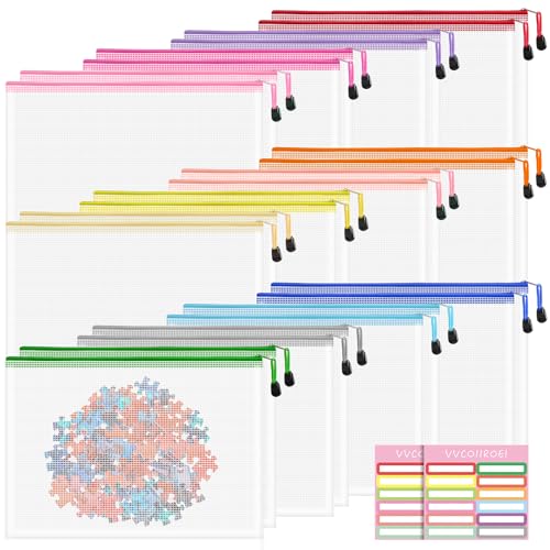 Image of 24pcs Clear Zipper Pouches, A4 Zipper Bag, 12 Colors Letter Size Organizer Bags, Toy Bags for Storage, Mesh Bags for Classroom, Home Organization, Teacher Supplies