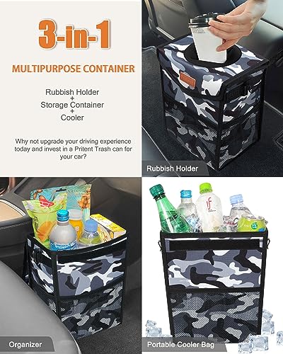 Image of Pritent Car Trash Can with Lid Leakproof Car Garbage Bag Vehicle Trash Bin