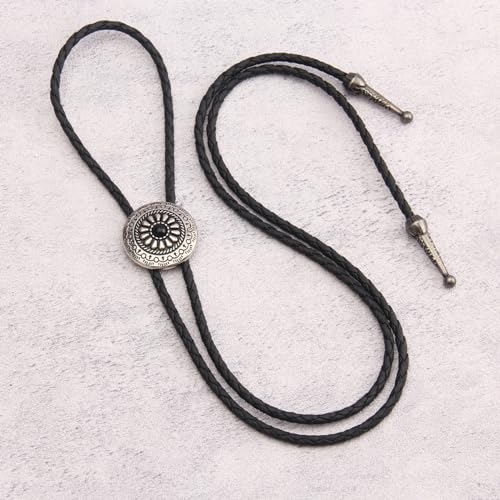 Image of GelConnie Bolo Tie for Men Women Western Cowboy Turquoise Leather Necktie | Natural Stone Bolo Tie Necklace for Women Rodeo Cowboy Leather Necktie Native American Western Cowgirl Ties Adjustable Cord