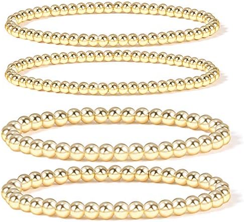 Elegance 11 designs 14k Gold Plated Bead Ball Bracelet Stretchable Elastic Gold Beaded Bracelets For Women