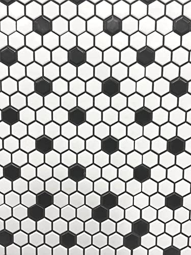 Hexagon White With Black Dots Porcelain Mosaic Floor And Wall Tile Matte Look For Kitchen Backsplash, Bathroom Wall, Accent Wall #TOP3