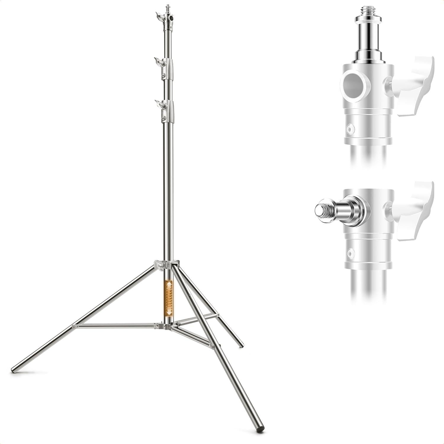 K&F CONCEPT 280cm Soporte de luz de Resorte de Acero Inoxidable, Soporte de luz de fotografía Plegable, Soporte de Alta Resistencia con Adaptador de 1/4'' & 3/8", Last 10kg