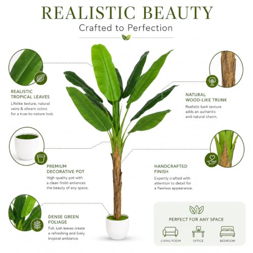 Image of Kayra Decor Artificial Banana Tree 4 Feet with Pot | Realistic Green Leaves & Natural Trunk | Bird of Paradise Banana Plant for Home Decor, Living Room, Office & Indoor Garden Decoration