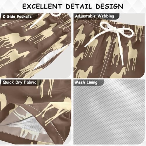 Boys Trunks, Toddler Swim Trunk 2t, Silhouettes Horses Brown3