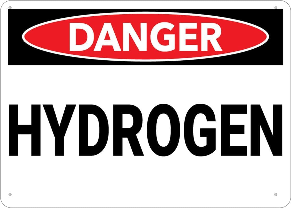 Danger Hydrogen Rust Free Aluminum Tin Sign - Warning Decor with Pre-Drilled Holes for Indoor-Outdoor Lab Hydrogen Storage, Factory Gas Zone - 8x12 Inch​
