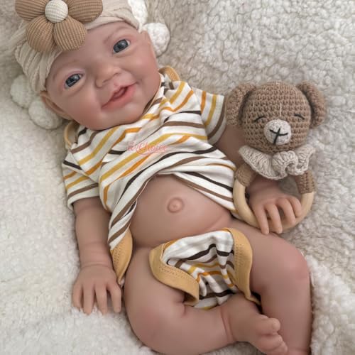 46 cm Ganzkörper-Reborn-Babypuppe aus Silikon mit offenem Mund, Mädchen lebensechte Neugeborenenpuppe mit beweglichen Gliedmaßen