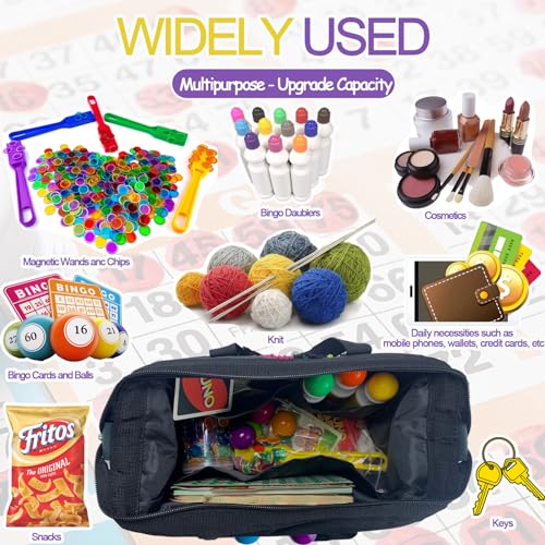 Dacefloy Bingo Dauber Bag Bingo Bags with Pockets on Clearance Bingo Accessories for Women Carry Storage Bag Gifts for Bingo Game Lovers Tote Bag for Bingo Markers (Black)