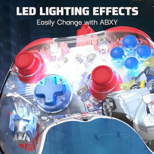 Image of PDP REALMz Nintendo Switch Pro Controller, Customizable LED Lighting, 3.5mm Headphone Jack, Officially Licensed by Nintendo and Hasbro, Transformers: Optimus Prime City Battle