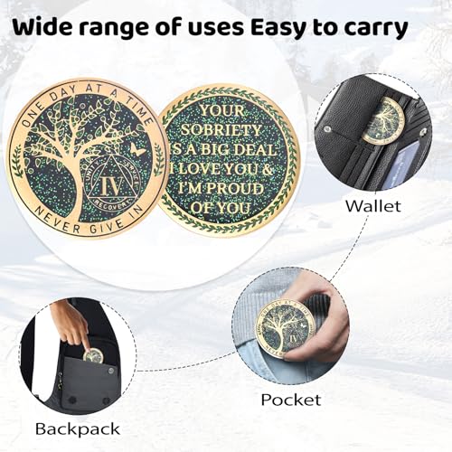 Image of LParkin 4 Year Sobriety Coin, 4 Year AA Coin, Sobriety Gifts for Women and Men, Tree of Life Sober Gifts Alcoholics Anonymous Medallion
