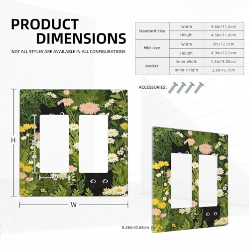 Decorative Outlet Covers Funny Cute Black Cat Colorful Flower Green Plant 2 Gang Wall Plate Double Rocker Two Switch Wall Cover Plate Light Switch Cover Plate Faceplate for Home Decor