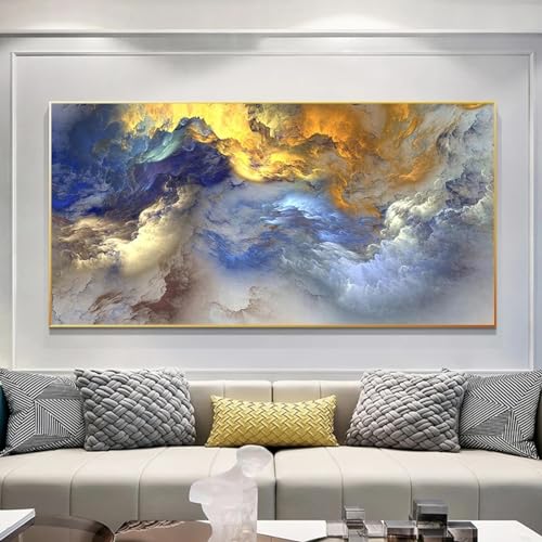 Affiches d'art mural nuages d'or bleus KEBIA de grand format 70x140 cm pour salon moderne