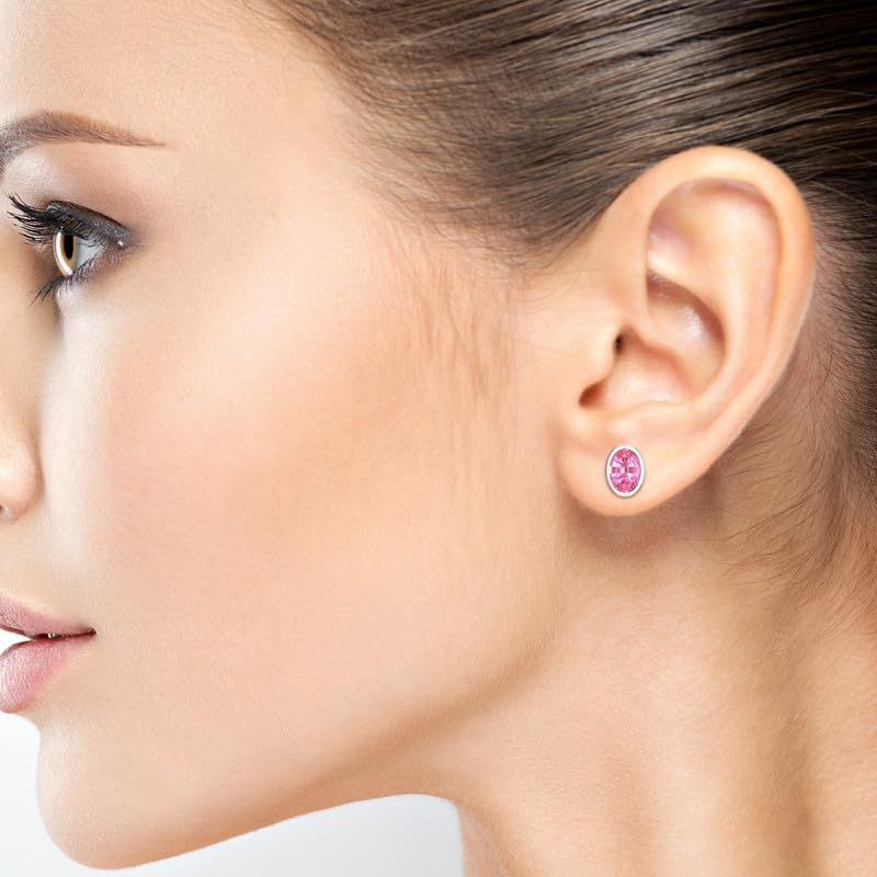 Image of Silvershake 6MM Round Shape Bazel Set Birthstone Gemstone 925 Sterling Silver Stud Post Earrings Jewelry for Business Women or Teens