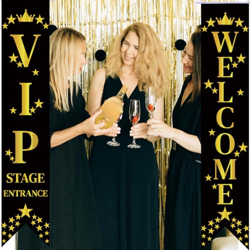 61In VIP Banners Enlarged VIP Party DecorationsRed Carpet Backdrop Background Movie Night Theme Background for Now Showing Theater Birthday VIP Party Supplies (Black VIP)