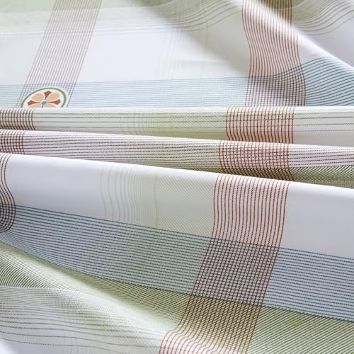 Image of Bedding Fitted Sheet with Deep Pocket,Modern Design Light Green Linellae Pattern Printed Fabric Bed Sheets (Green Checkered, Queen)