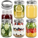 Otauoaea Pack de 6 Mason Jar 500ml Tarros de Cristal con Tapa Hermética - Tarros Mason, Botes de Cristal Frascos de Vidrio con Tapa para Avena Nocturna, Mermelada, Conservas, Miel, Salsas