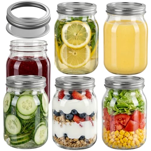 Otauoaea 6 Stück Mason Jar mit Deckel,Einmachgläser 500ml mit Abnehmbarer Schraubdeckel,Marmeladengläse Meal Prep Gläser,Luftdichte Einweckgläser für Overnight Oats,Joghurt,Salat,Marmelade,Essiggurken