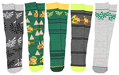 Bioworld The Legend of Zelda Casual Crew Socks (Pack of 5),10-13,Multi-color