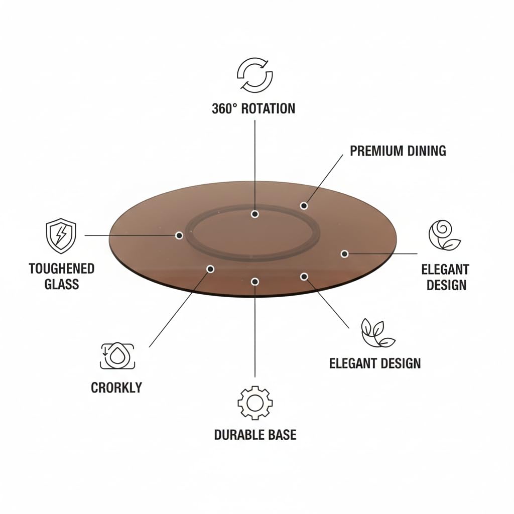 KLM Systems Revolving Glass Table Top in Sat Brown | Revolving Tray for Dining Table | Lazy Susan Revolving Toughened Glass Dining Table Centerpiece with Revolving disc Round (30 INCHES) 3