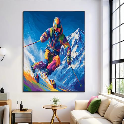 Impresiones de lienzo artísticas de esquí alpino que aportan elegancia y estilo al salón.
