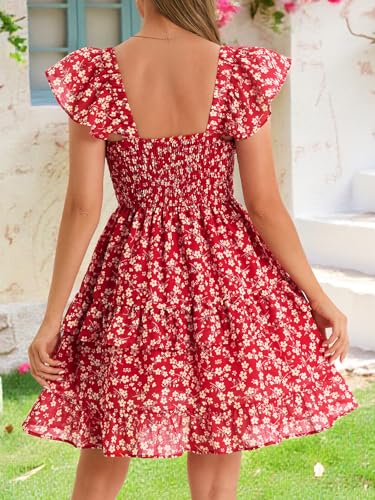 Image of Fessceruna Womens Summer Ruffle Dresses Elastic Empire Waist A-line Layered Swing Flowy Mini Dress