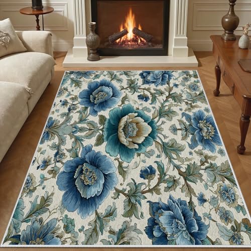 Oushak Floral Area Rug, 3x5ft, Vintage Oriental Soft Washable Rug,