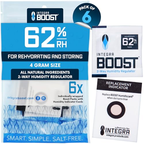 Integra Boost 2-Way Humidity Control Pack - Preserve Flavor & Control Humidity at 62% RH - Moisture Absorber for Herbs Spices & More - 4 Gram (Pack of 6)