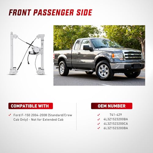 Image of Nilight 741-429 Power Window Regulator /Motor for Ford F150 2004-2008 | Window Lift Assembly fits Standard and Crew Cab models; front passenger-side replacement for the right door
