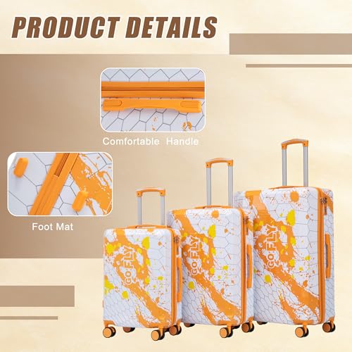 Image of Hardside Luggage Sets, Lightweight Stripes Suitcase with Spinner Wheels, Yellow-PC