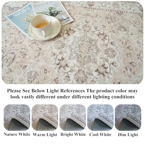 Washable 2x4 Entryway Area Rugs: Vintage Water Resistant Kitchen Rug Non-Slip Durable Doormat Ultra Soft Living Room Bedroom Carpet Indoor Low Pile Floor Mat for Bathroom Dining Room(2x4,Beige)