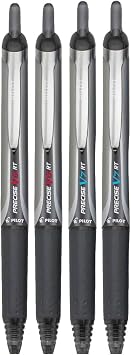 Precise V5/V7 RT Retractable Rolling Ball Pens, Fine and Extra Fine Point, Assorted Points Black Ink, 4-pk; Premium Comfort Grip, Bundle with Plastic Reusable Pouch