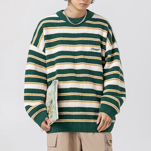 Sweaters for Men Vintage Fall Grandpa Striped Sweater Women Knit Oversized Crew Neck Long Sleeve Pullover Sweater2