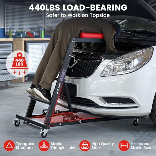 Top Automotive Creeper,Automotive Engine Creeper 42.5"-64.8" 440 LBS Capacity High Topside Creeper, Foldable Car Creeper with 4 Swivel Caster Wheels and Cushions for Garage, Shop, Auto Repair