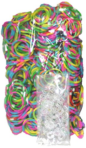 Bluedot Trading 1200-Piece Do-It-Yourself Bracelet Kit Refill Pack, Includes Rubber Band and S-Clips for Loom Art/Kids Craft with Rainbow, Tie Dye