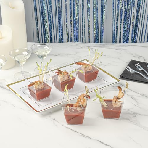 Image of Restaurantware-5 Ounce Kova Cups, 100 Square Medium Appetizer Cups - Durable, Disposable, Clear Plastic Parfait Cup, Serve Mousse, Puddings, Or Samples, For Weddings Or Parties