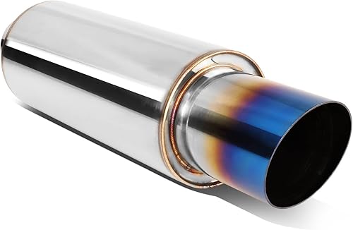 DNA MOTORING EXA-MF-002-T2 Silenciador universal para tubo de escape recto, acero inoxidable de 4 pulgadas de diámetro exterior, salida de 3