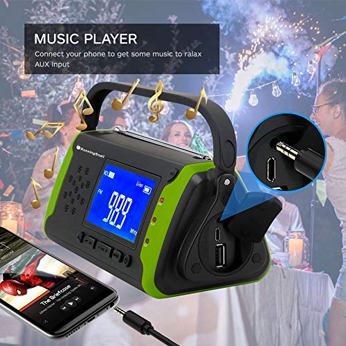 Emergency NOAA Weather Crank Solar Powered Portable Radio with 4000mAh Battery Power for Cell Phone, Bright Flashlight for Household Emergency and Outdoor Survival (097-Green)