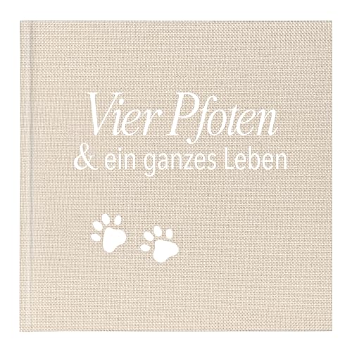 mintkind® Erinnerungsbuch Hund Tagebuch Vier Pfoten & ein ganzes Leben mit Platz für Fotos Geschichten Reisen Geburtstage Lernerfolge Geschenk Hundebesitzer Leinen Einband 96 Seiten