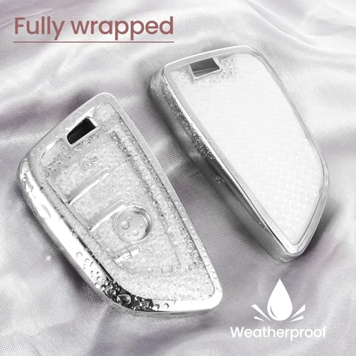 Image of Key Fob Cover for BMW, Rhinestone Wristlet Keychain Case, White