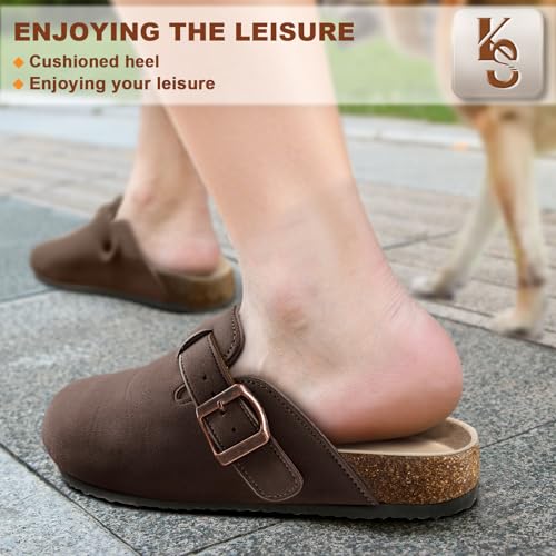 Image of KEMISANT Men Clogs-Comfortable Suede Mules Slippers Sandals Nurse Potato Shoes Unisex-Cushioned Cork-Footbed