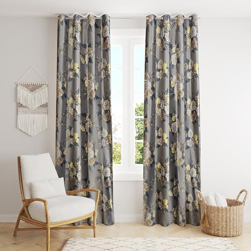 Image of Homefab India Eyelet Polyester Floral Door Curtain - 7 ft, Grey - 2 Piece