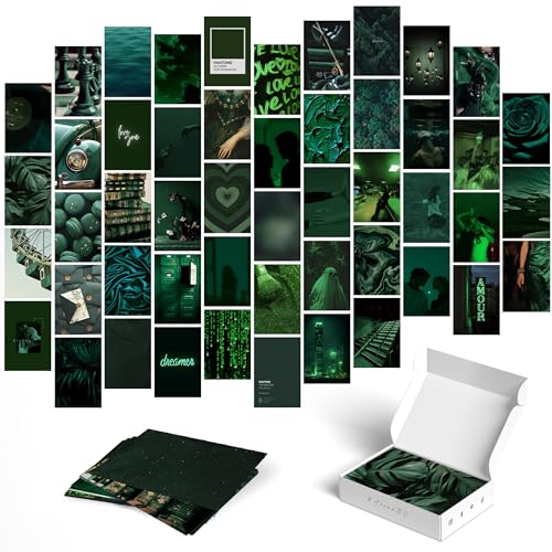Y2K BOO Dark Green Wall Collage Kit - 50 Aesthetic Posters for Room Decor, Perfect for Dorms and Bedrooms, Stylish Dark Green Wall Art for Teen Girls and Cozy Spaces