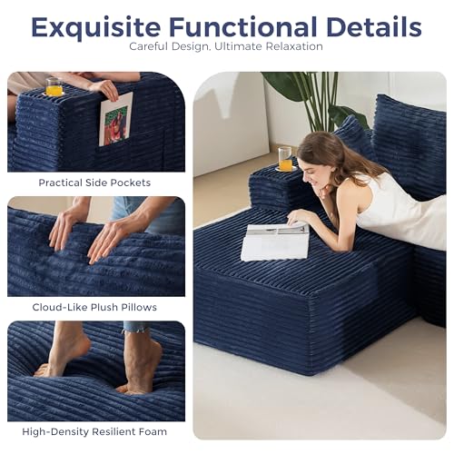 Image of MAXYOYO Modular Sectional Couch with L-Shape Chaise and Loveseat, Modern Boneless Couch for Living Room, Oversized Sofa with Deep Seat, No Assembly Required, Navy