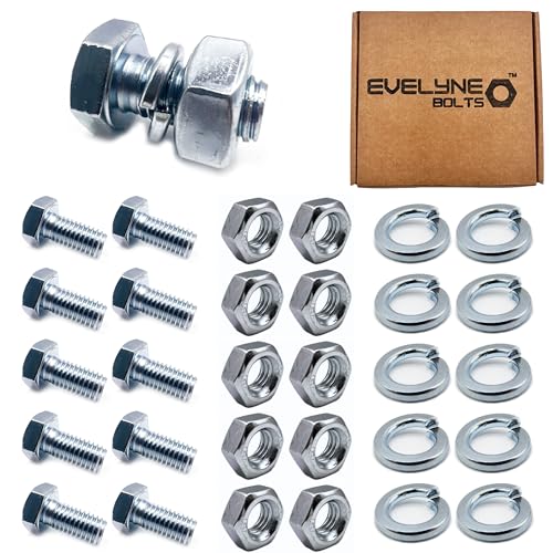 M10 Nut, Bolt & Spring Washer Set - 10 Pack: M10 Bolts, Nuts & Spring Washers, Silver, M10x20 Bolts, M10 Nuts, M10 Spring Washers