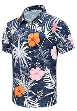 AMAZON - SheLucki Hawaiian Shirt for Men, Unisex Summer Beach Casual Short Sleeve Button Down Shirts, Printed Palmshadow Clothing Flower Blue 5XL