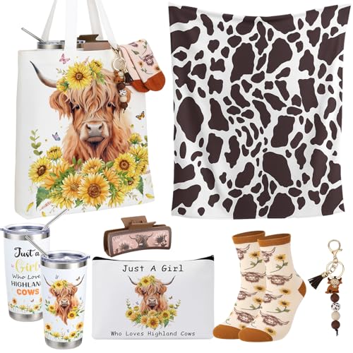 Cadeau vache des Highlands pour femme avec gobelet isotherme 590 ml et couverture douce