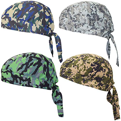 Camo Dew Rags Sweat Wicking Beanie Hard Hat Helmet Liner Summer Doo Rag Hat Cycling Head Wraps for Men and Women