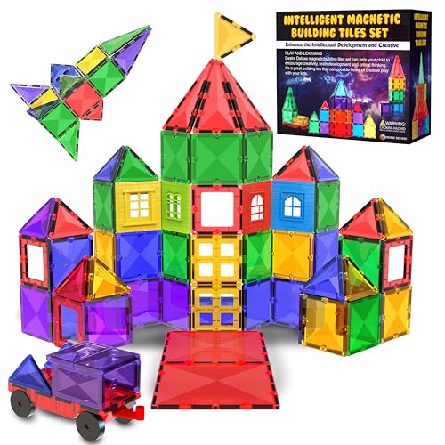 Magnetische Kachel-Bausteine Spielzeug – STEM Pädagogische Magnetblöcke für Kinder, Kreatives Vorschul-Lernen Sensorik Montessori Magnetspielzeug für Jungen & Mädchen ab 3 Jahren – 57 Stück