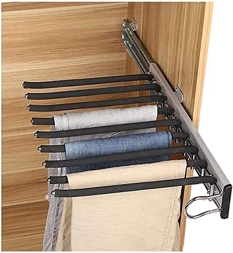 Cintres Porte-Pantalon Porte Pantalon Coulissant Acier Inoxydable Multifonction Extensible Antidérapant Porte Jeans 9 Tiges, Right