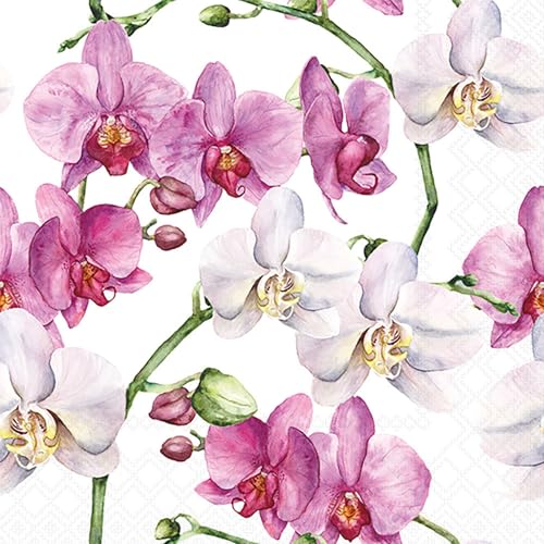 Lot de 20 serviettes en papier Ambiente - Orchidées élégantes blanches - Décoration de table...